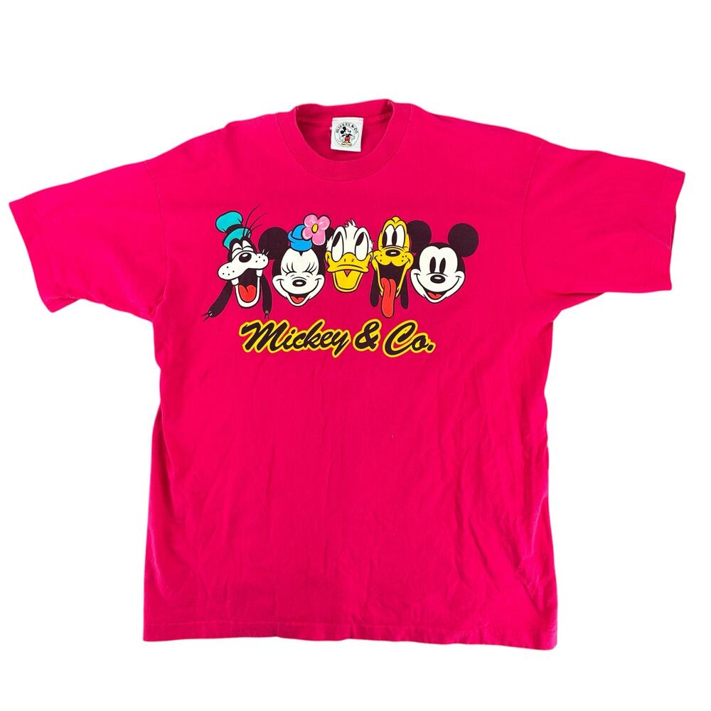 Vintage Hot Pink 80s Single Stitch Mickey & Co Disney T-Shirt Short Sleeve L
